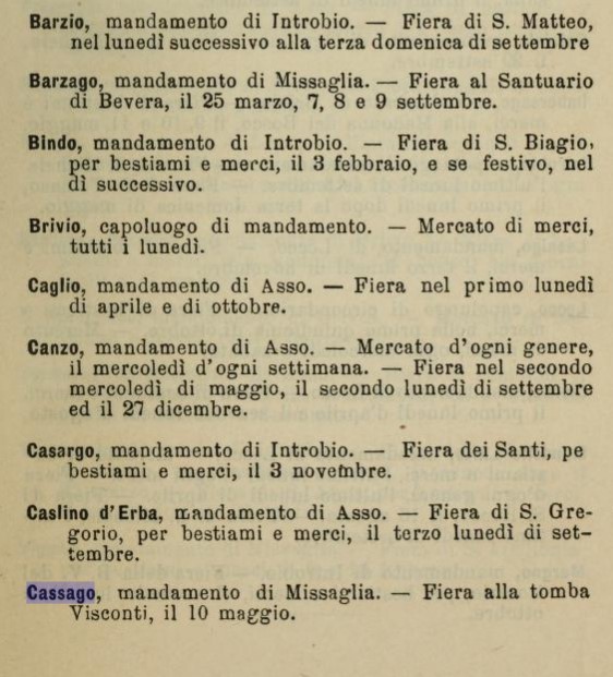 La pagina con il riferimento alla Fiera che si svolgeva a Tremoncino