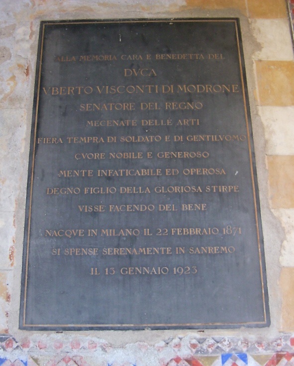 L'epitaffio del Duca Uberto Visconti di Modrone nel Sepolcreto Visconti a Tremoncino