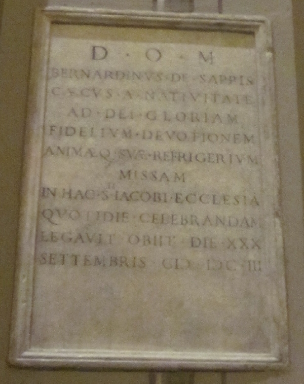 Lapide commemorativa del legato di Bernardino della famiglia de Sapis