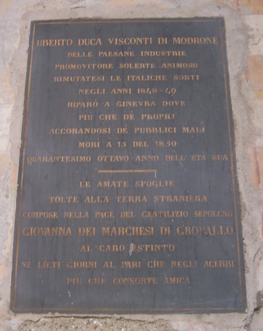 L'epitaffio del Duca Uberto Visconti di Modrone nel Sepolcreto Visconti a Tremoncino