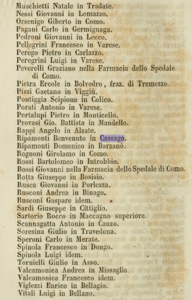 Elenco parziale dei farmacisti nella Provincia di Como