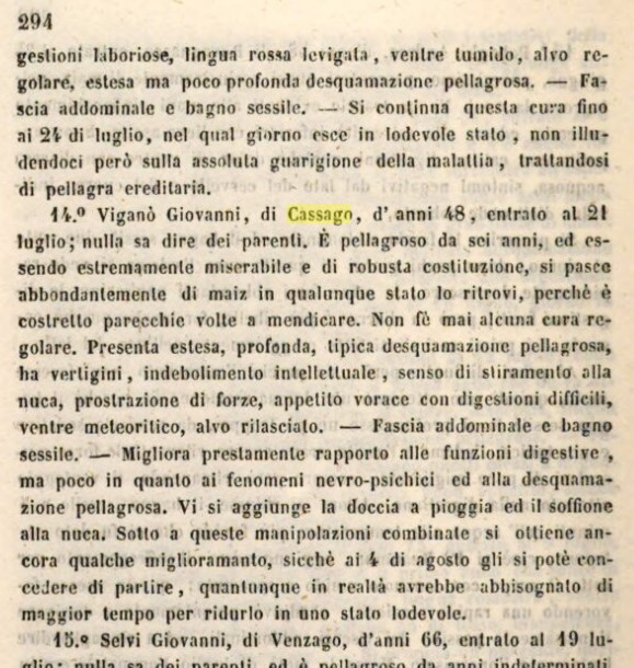 L'annotazione relativa al paziente cassaghese Giovanni Vigan
