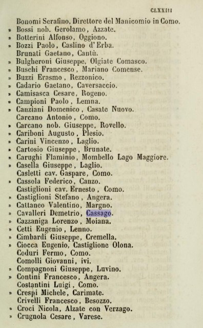 Elenco parziale dei medici nella Provincia di Como nel 1866