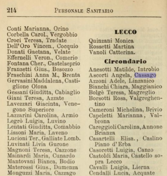 La pagina con la descrizione delle Levatrici del lecchese