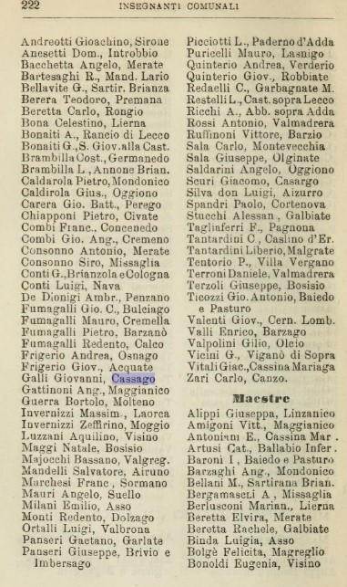 La pagina con la descrizione dei maestri del lecchese