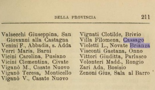 La pagina con la descrizione di alcune maestre Maestre del lecchese