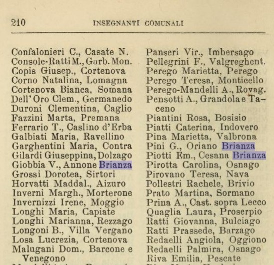 Una pagina con la descrizione delle Maestre del lecchese