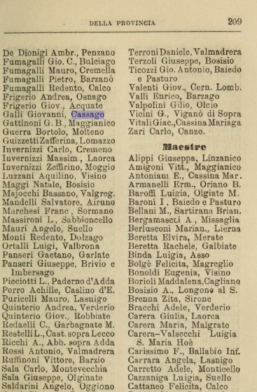 La pagina con la descrizione dei maestri del lecchese