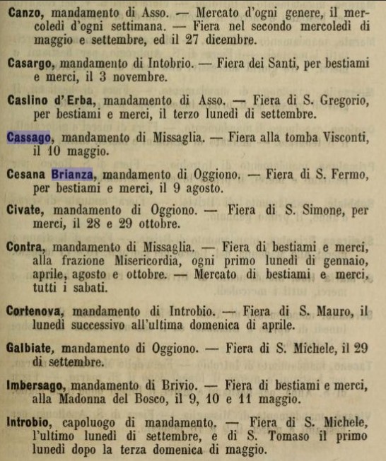 La pagina con il riferimento alla Fiera che si svolgeva a Tremoncino