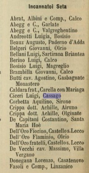 La pagina relativa all'incannatoio di Luigi Ciceri