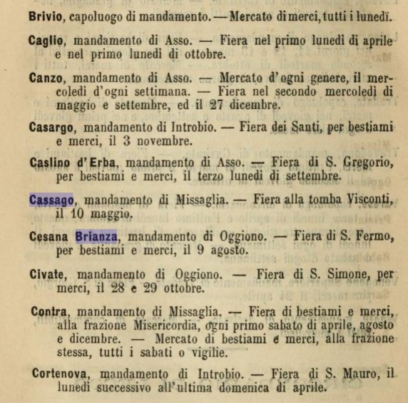 La pagina con il riferimento alla Fiera che si svolgeva a Tremoncino