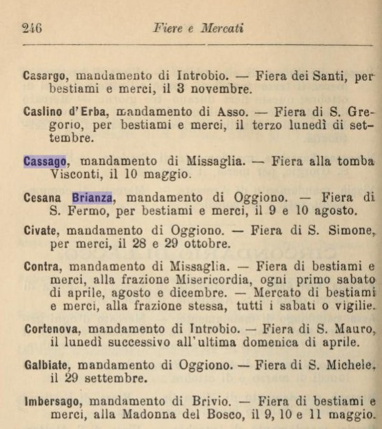 La pagina con il riferimento alla Fiera che si svolgeva a Tremoncino