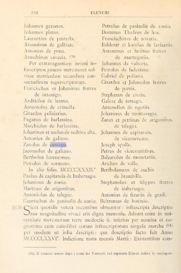 La pagina con la citazione di Zanolus de Cassago