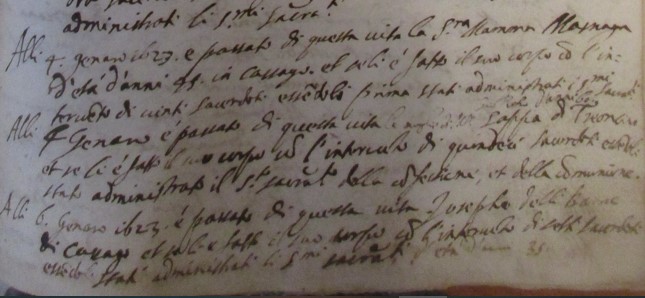 Muore il 4 gennaio 1623 Mamona Masnaga moglie di Alessandro Masnaga
