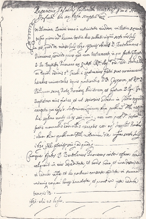 Pagina dell'istrumento redatto dal Notaio Castiglione nel 1631