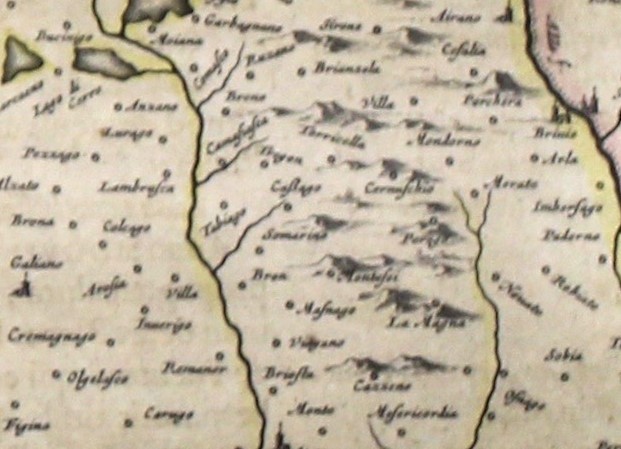 Parziale della Mappa di Joean Blaeu con il paese di Cassago