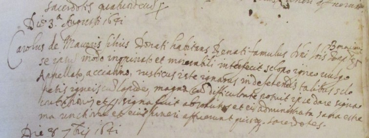 L'atto di morte di Carlo de Mauris nei registri parrocchiali cassaghesi