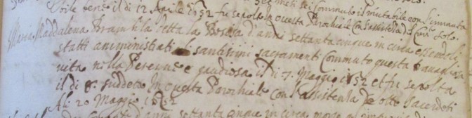 Atto di morte di Maddalena Brambilla del 7 maggio 1652