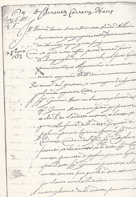 Contratto di matrimonio fra Giovanni Nava e Clemenza Carcana