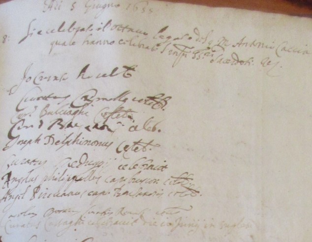 Il cappellano Giuseppe Delfinone celebra nel 1655 l'ottava di Antonio Caccia
