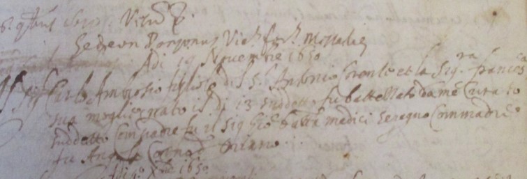 Battesimo di Carlo Ambrogio Corrente il cui padrino fu Giovanni Battista Seregno da Capriano