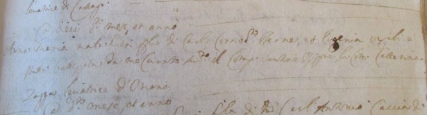 Atto di battesimo del 10 marzo 1668 di Anna Maria figlia di Carlo Corno detto il Berné