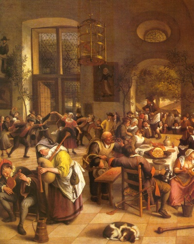 Festa all'interno di un'osteria (1674) del pittore olandese Jan Steen (1626-1679)