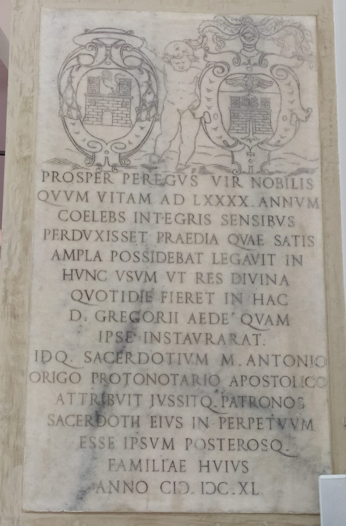 Lapide di Prospero Perego nella chiesa di Oriano