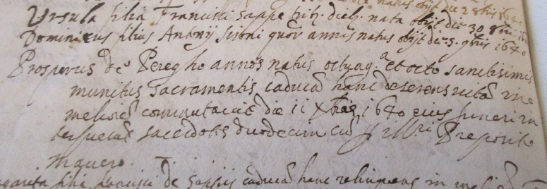 L'atto di morte di Prospero Perego nei registri parrocchiali