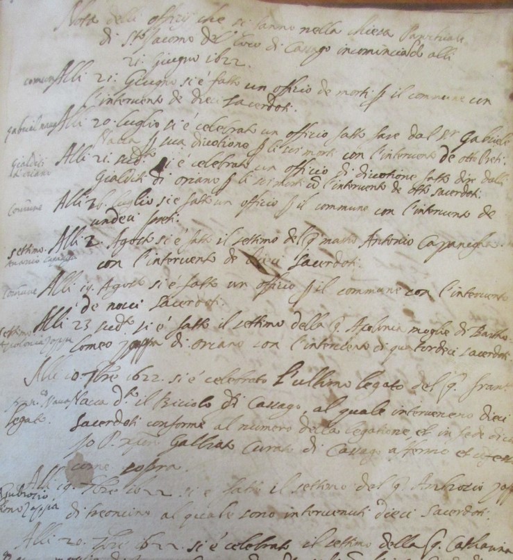 La prima pagina del registro degli offici