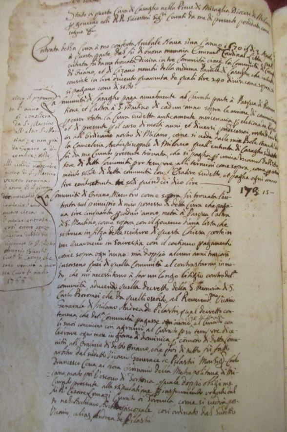 Una pagina con le annotazioni del Parroco Annibale Nava