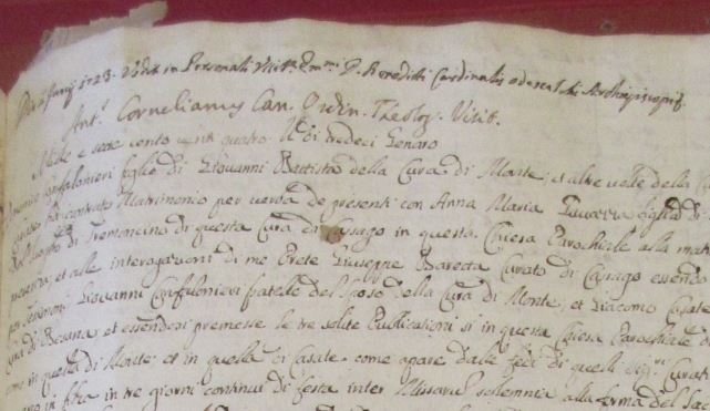 Annotazione della Visita del cardinale Benedetto Erba Odescalchi
