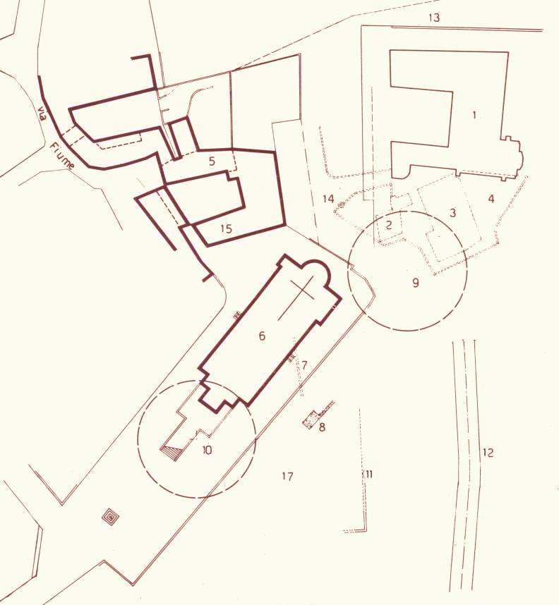 Planimetria della Nuova e Vecchia Chiesa parrocchiale di S. Brigida rispetto al Palazzo Pirovano-Visconti