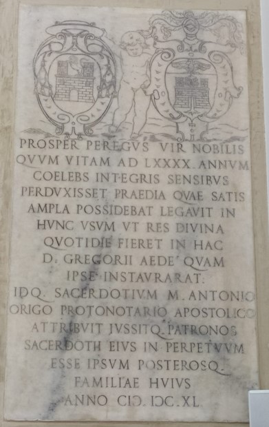 La lapide che assegna a Marco Antonio Origo il patronato dell'oratorio di san Gregorio a Oriano