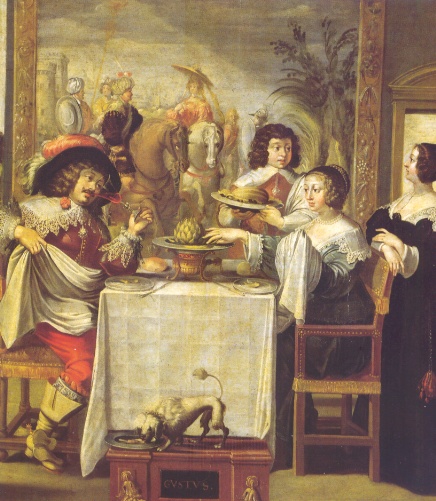 Pranzo in una casa da Nobili in un dipinto di Abraham Bosse (1602-1676) del 1635
