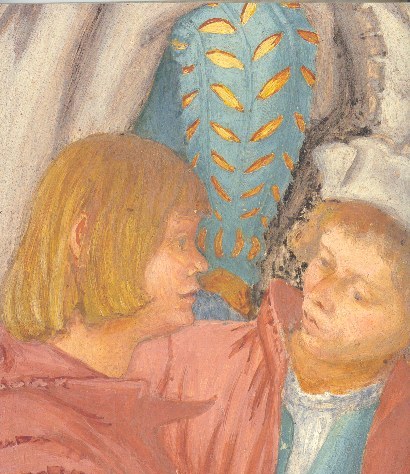 Bambini della famiglia che assistono alla vestizione di santa Brigida