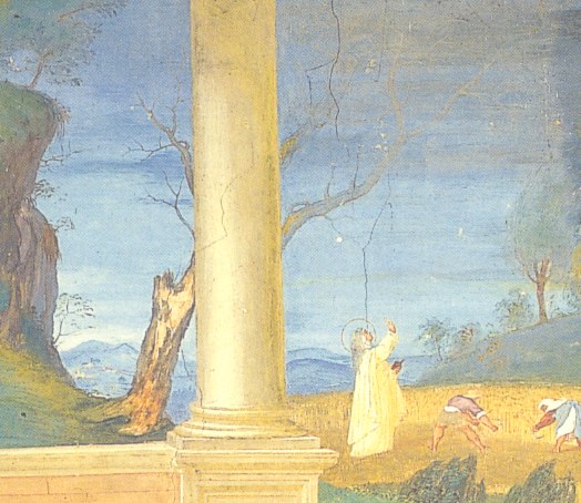 L'albero da frutto, dietro la colonna, reso sterile per l'egoismo di una donna