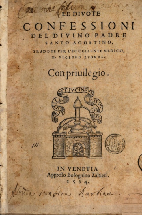 Frontespizio del volume a stampa edito a Venezia da Zaltieri