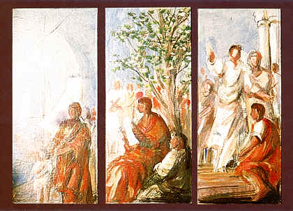  Agostino a Cassiciaco: bozzetto preparatorio del Maestro Silvano Crippa per il Trittico Agostiniano (1994) 