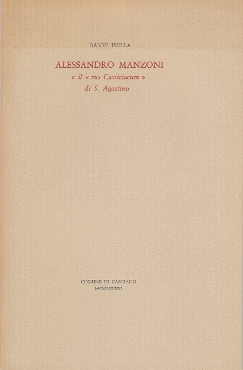 Copertina della prolusione a stampa di Dante Isella