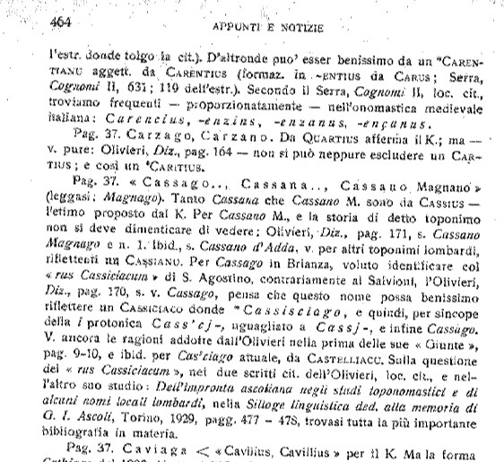 La pagina del libro che parla di Cassago
