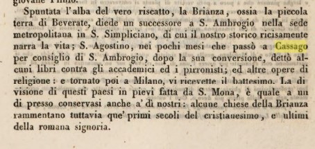 Il testo che si riferisce a Cassago