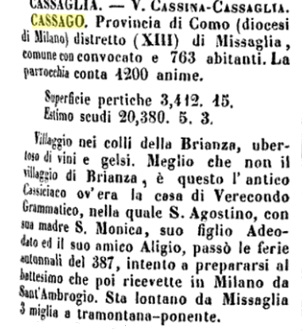 Particolare del libro di Dizionario Corografico-Universale dell'Italia che tratta di Cassago