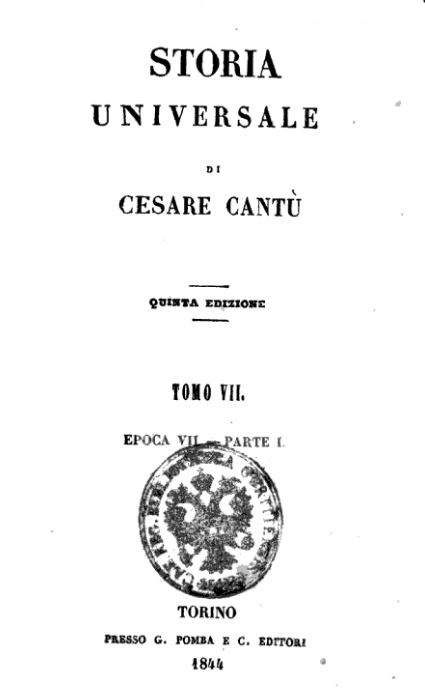 Copertina del settimo tomo della Storia Universale di Cesare Cantù