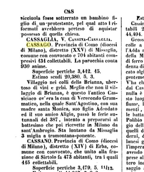 Il testo del volume che parla di Cassago