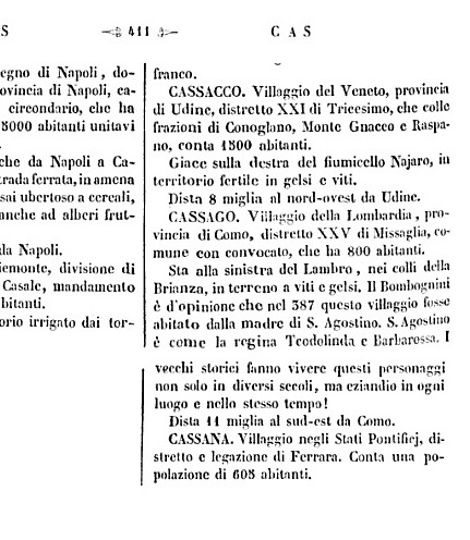 Il testo relativo alla voce Cassago