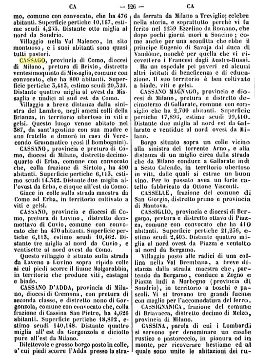 La pagina che tratta di Cassago