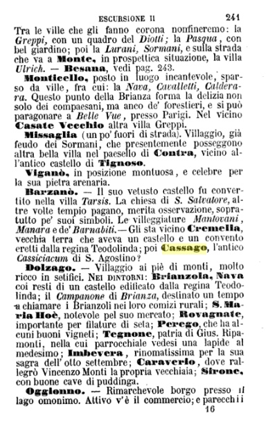 La pagina che tratta di Cassago