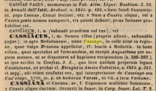 Il testo relativo a Cassago