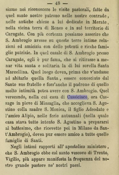 La pagina del volume che parla di Cassago